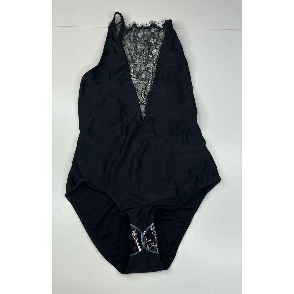 NWT Wolf and Whistle One Piece Swimsuit Size US2/UK6 Women’s Black Lace V-Neck